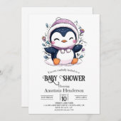 Whimsical Magical Pinguin Baby Dusche Einladung (Vorne/Hinten)