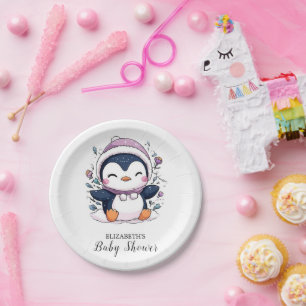 Whimsical Magical Pinguin Baby Dusche Pappteller