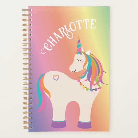 Whimsical Magical Rainbow Einhorn Personalisiert Planer (Vorderseite)