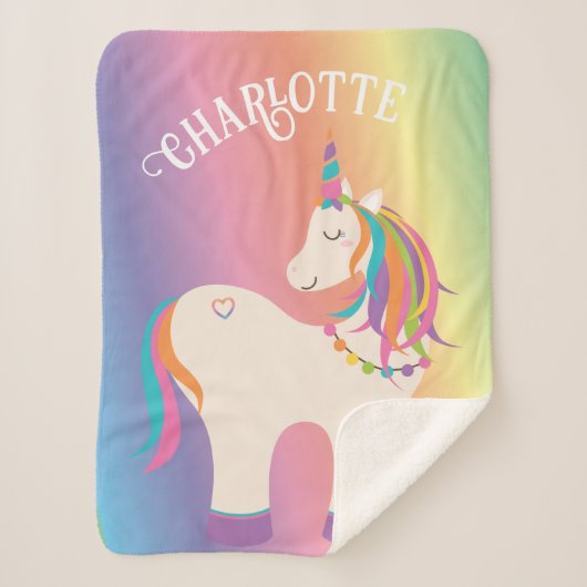 Whimsical Magical Rainbow Einhorn Personalisiert Sherpadecke (Vorderseite)
