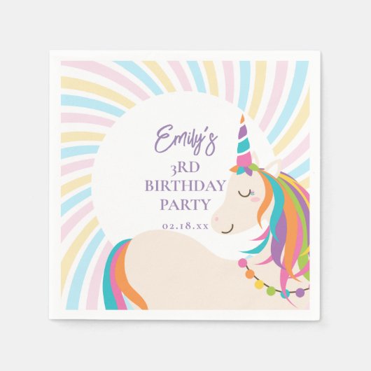 Whimsical Magical Rainbow Unicorn Girl Birthday Serviette (Vorderseite)