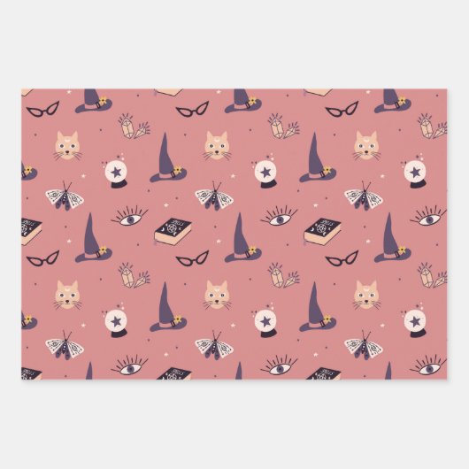 Whimsical Magical rosa Hexenthema Geschenkpapier Set (Vorderseite)