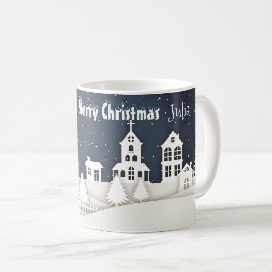 Whimsical Magical Snow Xmas Chic Blue Coffee Tasse (VorderseiteRechts)