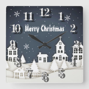Whimsical Magical Snow Xmas Chic Blue Quadratische Wanduhr