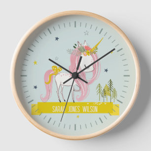 Whimsical Magical Unicorn Aqua Pink Aquamarin Prin Uhr
