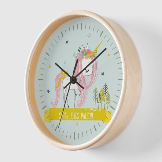 Whimsical Magical Unicorn Aqua Pink Aquamarin Prin Uhr (Winkel)