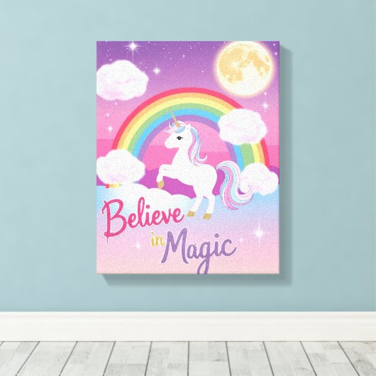 Whimsical Magical Unicorn Illustration Leinwanddruck (Insitu (Holzboden))