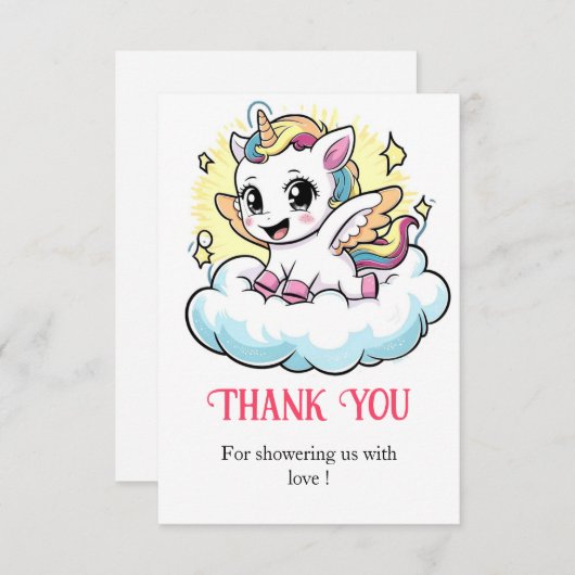 Whimsical Magical Unicorn Kinderdusche Dankeskarte (Vorne/Hinten)