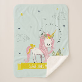 Whimsical Magical Unicorn Pink Aqua Aquamarin Prin Sherpadecke