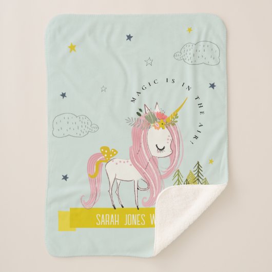 Whimsical Magical Unicorn Pink Aqua Aquamarin Prin Sherpadecke (Vorderseite)