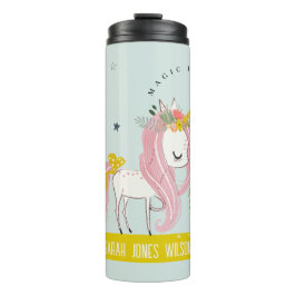 Whimsical Magical Unicorn Pink Aqua Princess Kinde Thermosbecher