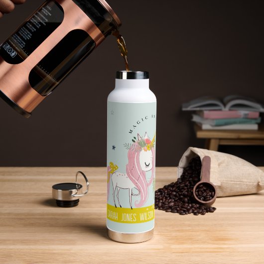 Whimsical Magical Unicorn Pink Aqua Princess Kinde Trinkflasche (Kaffee)