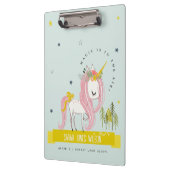 Whimsical Magical Unicorn Pink Aquamarin Aqua Prin Klemmbrett (Links)