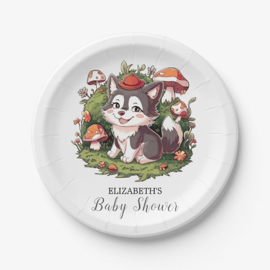 Whimsical Magical Wolf Baby Dusche Pappteller (Vorderseite)