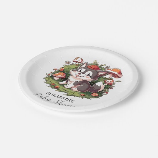 Whimsical Magical Wolf Baby Dusche Pappteller (Schrägansicht)