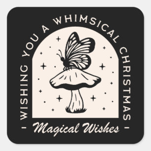 Whimsical Magie Weihnachtshexe wünscht schwarz Quadratischer Aufkleber