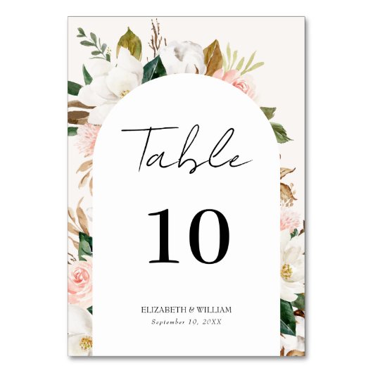 Whimsical Magnolia & Blush Bloral Script Hochzeit Tischnummer (Rückseite)
