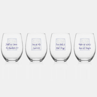 Whimsical Mahjong Toile Wine Glasses - Set of 4 Weinglas Ohne Stiel
