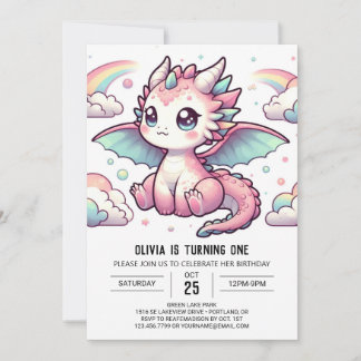 Whimsical Mairytale Dragon 1. Geburtstag Einladung