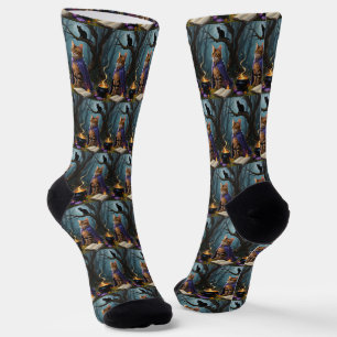 Whimsical Malerei einer Bengal-Katze zu Halloween  Socken