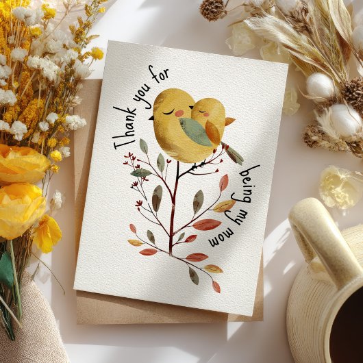 Whimsical Mama Bird & Chick mit Foto Muttertag Karte