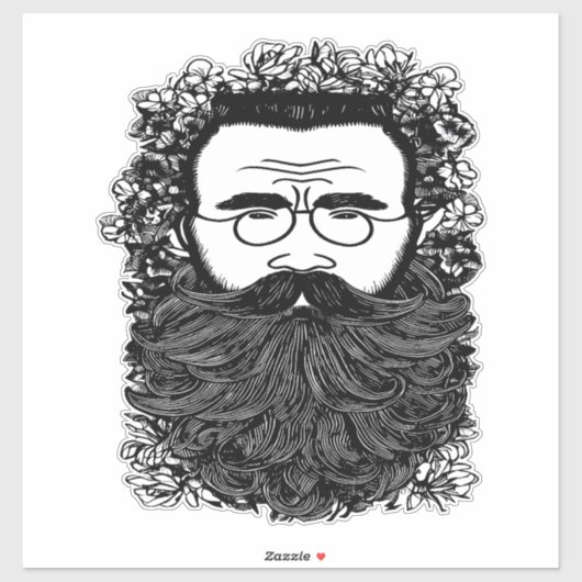 Whimsical Man Beard Mustache Blume Art Aufkleber (Blatt)