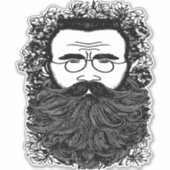 Whimsical Man Beard Mustache Blume Art Aufkleber (Vorderseite)