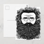 Whimsical Man Beard Mustache Blume Art Postkarte (Vorne/Hinten)