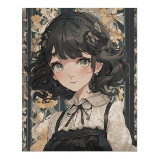 Whimsical Manga Dreams: Little Black Dress Fantasy Poster (Vorderseite)