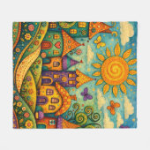 Whimsical Märchen Dorf Farbige Leinwand Kunst Fleecedecke (Vorderseite (Horizontal))