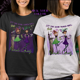 Whimsical Mardi Gras Dancing Girls Festive T-Shirt