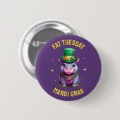 Whimsical Mardi Gras Fat Dienstag Hippo Sticker Button (Vorne & Hinten)