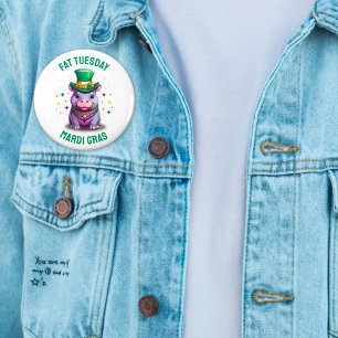 Whimsical Mardi Gras Fat Dienstag Hippo Sticker Button