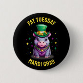 Whimsical Mardi Gras Fat Dienstag Hippo Sticker Button (Vorderseite)