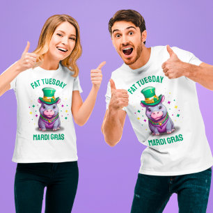 Whimsical Mardi Gras Fat Dienstag Hippo T-Shirt