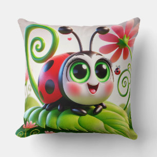 🐞 Whimsical Marienkäfer-Charakter-Kunst für Kinde Kissen