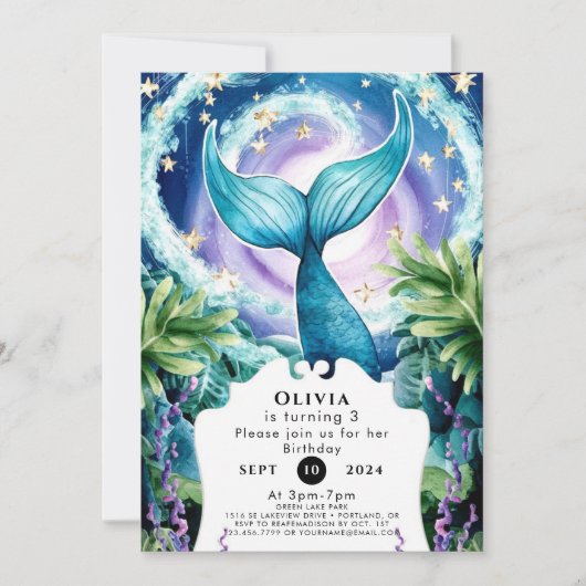 Whimsical Marine Mermaid Birthday Einladung (Vorderseite)
