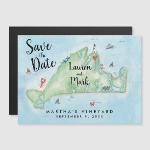 Whimsical Martha's Vineyard Map Save the Date Magneteinladung