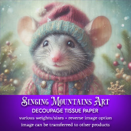 Whimsical Maus in festlichen Weihnachtshut Dekoupa Seidenpapier