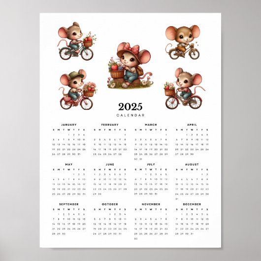 Whimsical Mäuse auf Fahrrädern Minimal 2025 Kalend Poster (Vorne)