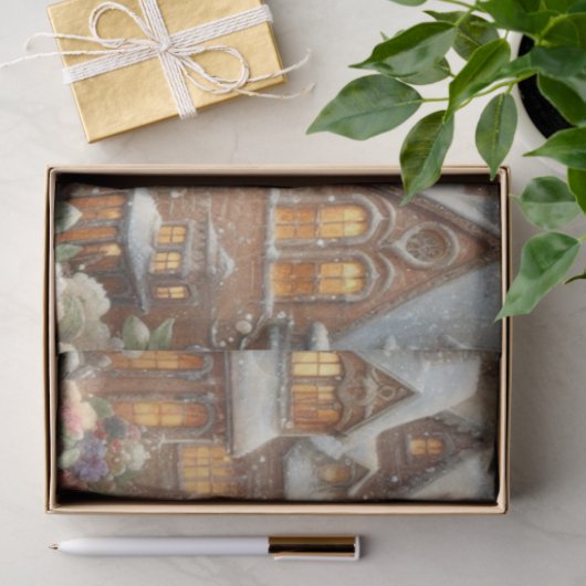 Whimsical Mäuse Rustikale Snowy Village Decoupage Seidenpapier (Geschenk)