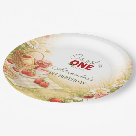 Whimsical Meadow Lady Bug 1st Birthday Pappteller (Schrägansicht)