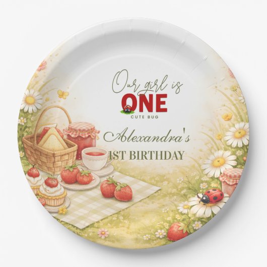 Whimsical Meadow Lady Bug 1st Birthday Pappteller (Vorderseite)