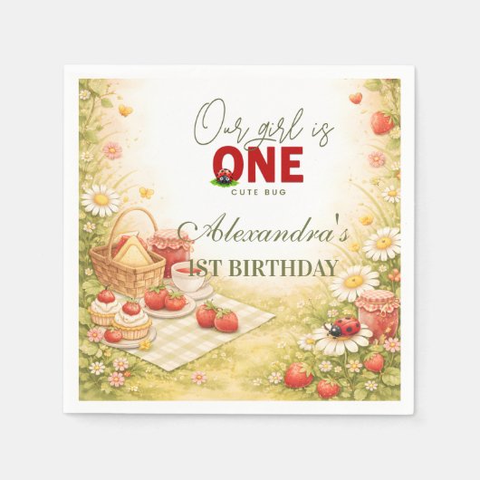 Whimsical Meadow Lady Bug 1st Birthday Serviette (Vorderseite)