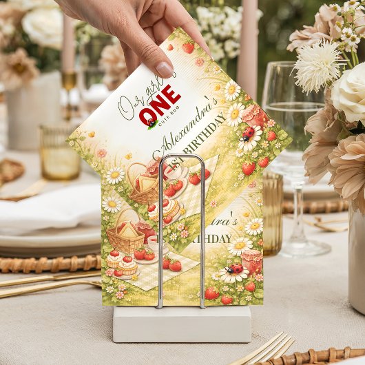 Whimsical Meadow Lady Bug 1st Birthday Serviette