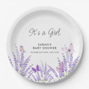 Whimsical Meadow Lavender Butterfly Babydusche Pappteller