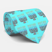Whimsical Menorah Men's Vivid Blue Neck Tie Krawatte (Gerollt)