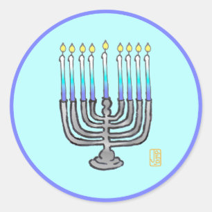 Whimsical Menorah Runder Aufkleber