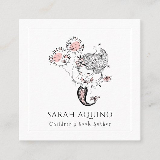 Whimsical Mermaid Children's Book Author Quadratische Visitenkarte (Vorderseite)