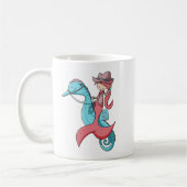Whimsical Mermaid Cowgirl mit Hut und Seepferd Kaffeetasse (Links)